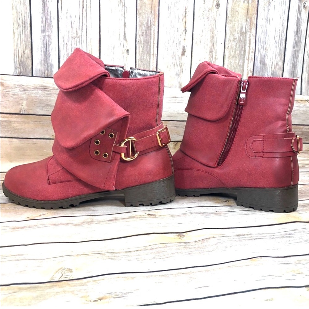 Karkein red moto combat layered boots boho NWOT - Picture 5 of 8
